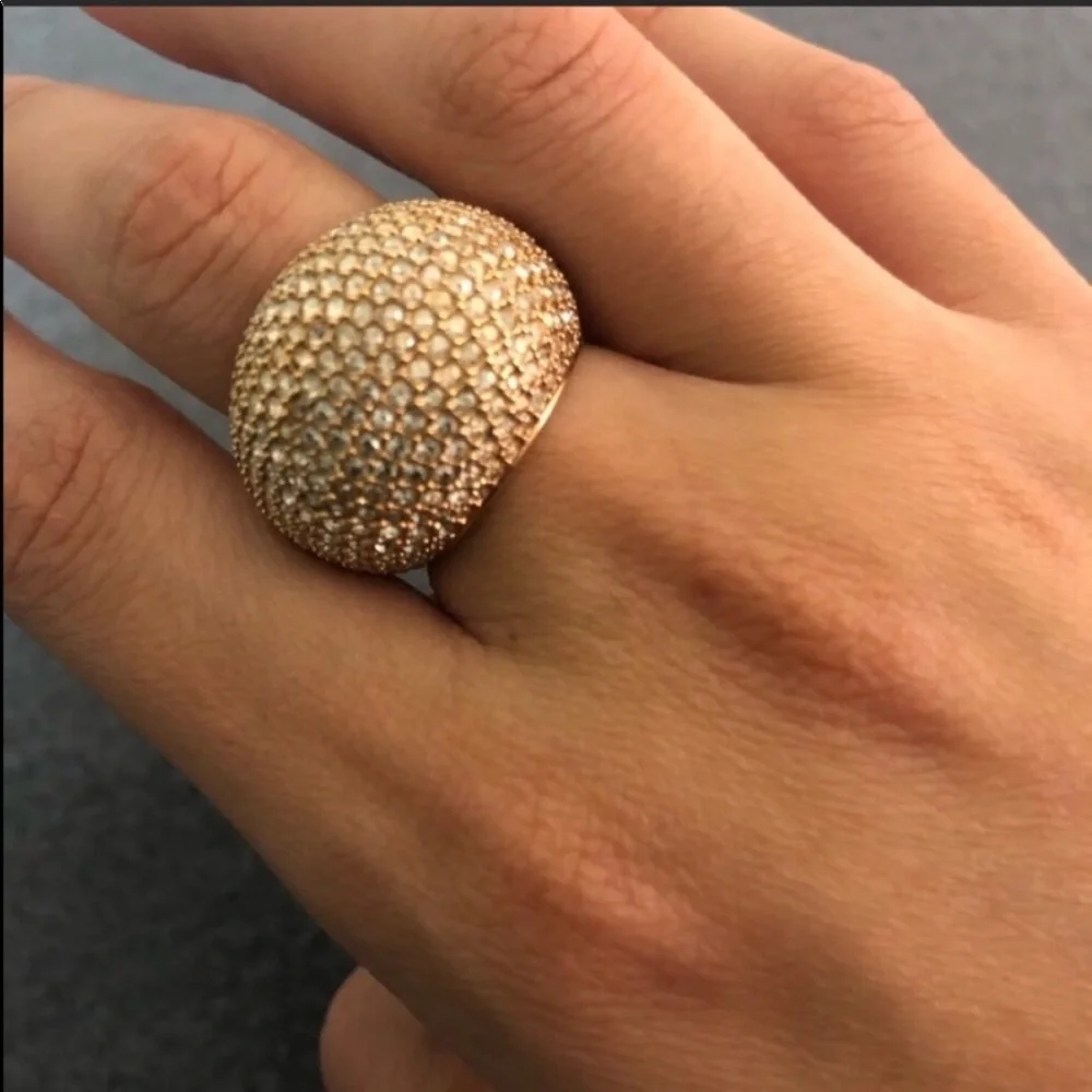 Swarovski Rose Gold Dome Ring with Clear Crystals